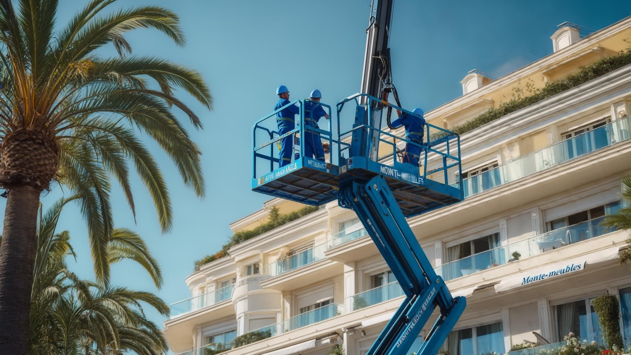 Camion monte-meuble Azur Levage en intervention à Grasse