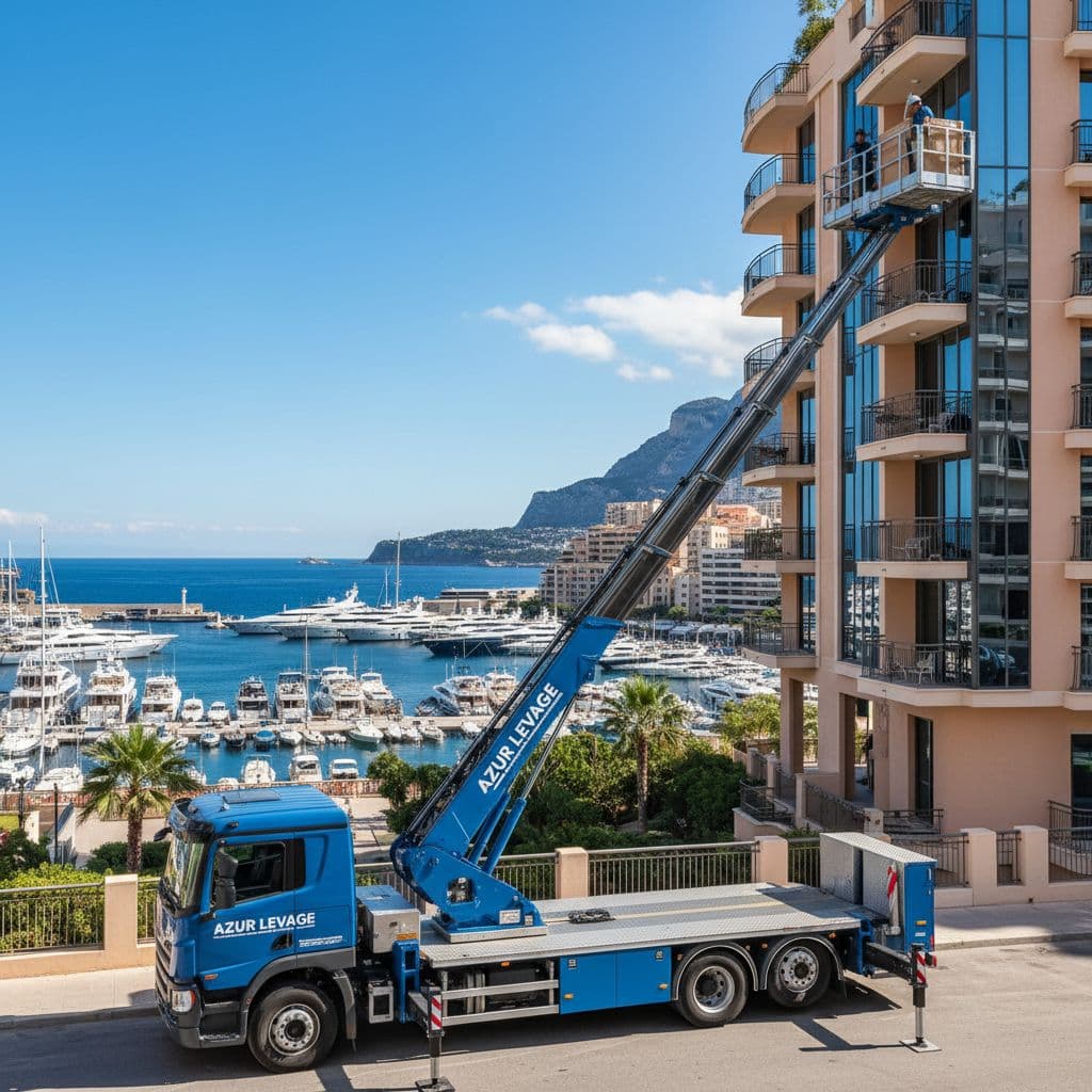 Monte-meuble 12 étages en intervention de levage sur la Côte d'Azur - Azur Levage