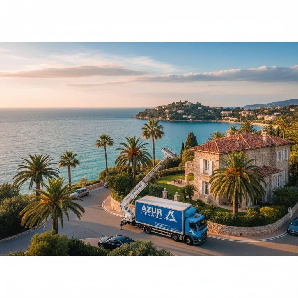 Monte-meuble 7 étages rétractable en intervention de levage sur la Côte d'Azur - Azur Levage