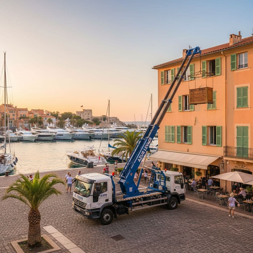 Monte-meuble 8 étages polyvalent en intervention de levage sur la Côte d'Azur - Azur Levage